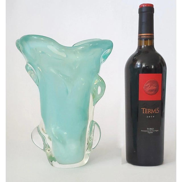 Murano Murano Vase Blue Glass Signed For Sale - Image 4 of 11
