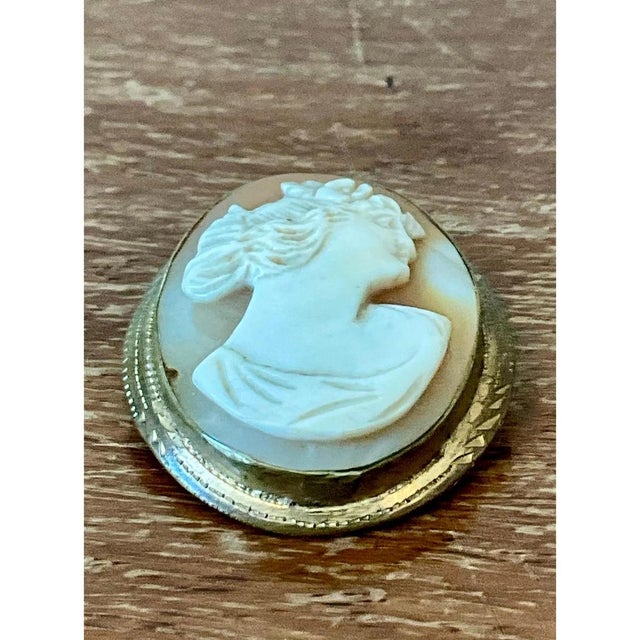 Metal Vintage Victorian Carved Shell Cameo Brooch For Sale - Image 7 of 12