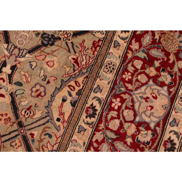 1990s Shabby Chic Floral 1990's Pak-Persian Green/Red Wool Rug - 6'0'' X 9'0'' For Sale - Image 5 of 9