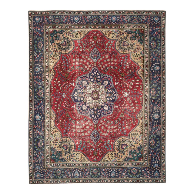 1970s Vintage Persian Handmade Wool 10x13 Red Area Rug For Sale