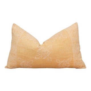 Blockprint Linen Jaipur Lumbar "Sunburst Yellow" Pillow Cover For Sale