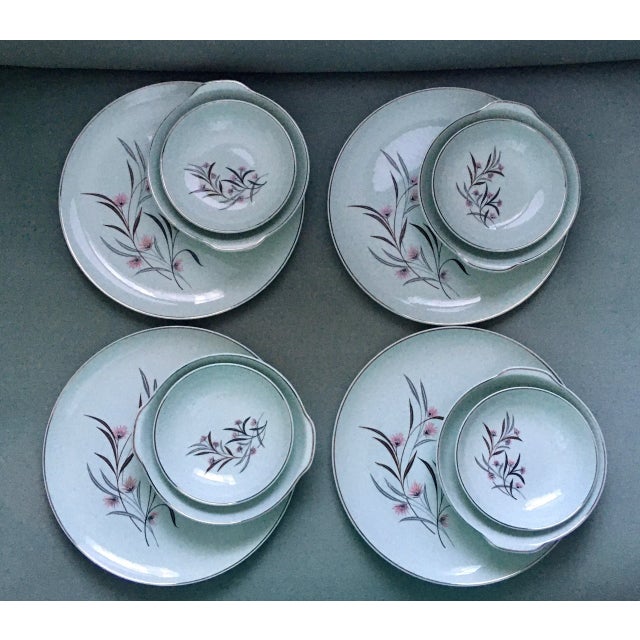 Dinner plates measure 10 inches in diameter and 1 inch tall. Soup bowls measure 7 inches in diameter and 2 inches tall....