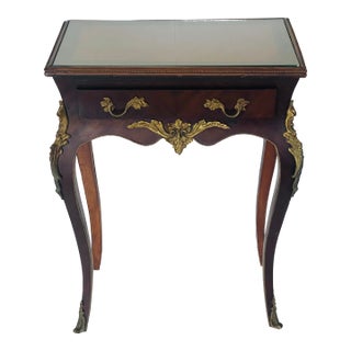 1920s French Louis XVI Style Ormolu Side Table With a Drawer and Inlay For Sale