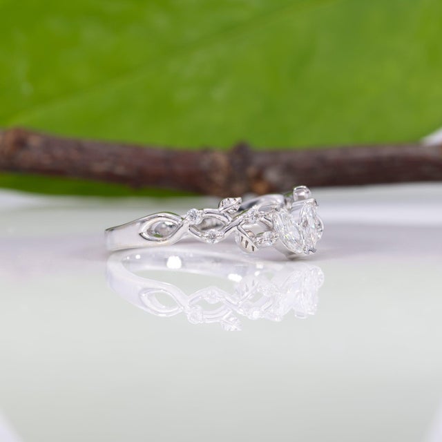 Diamond Band With Earth-Mined Diamonds in Solid 14k Gold, Marquise Cut For Sale - Image 9 of 11