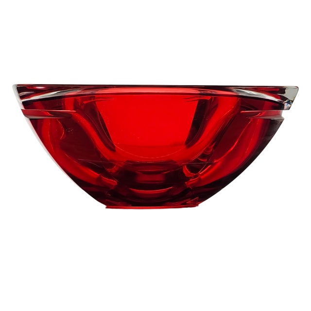 Glass Vintage Waterford Metra Ruby Red Cut Crystal Bowl Signed Modernist Ireland 9.75” For Sale - Image 7 of 9
