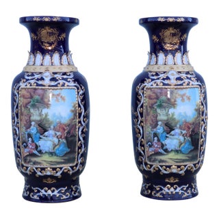 Large Decorative Floor Vases After Richard Klemm Dresden Made by Limoges For Sale