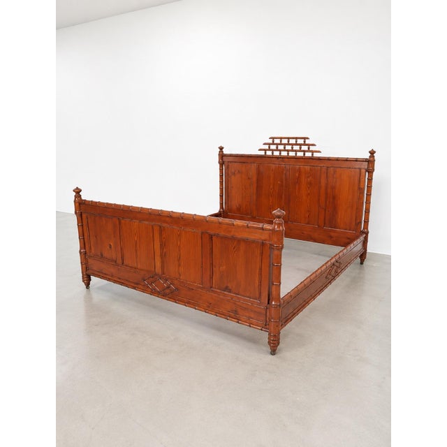 Antique Hollywood Regency King Size Faux Bamboo Cherry Bed For Sale - Image 9 of 9