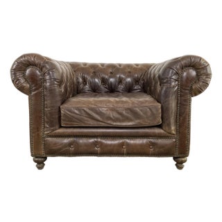 Vintage Tufted Leather English Chesterfield Style Club Chair For Sale