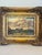 Charming vintage maritime oil painting depicting a pair of tall sailing ships navigating lively coastal waters beneath a...