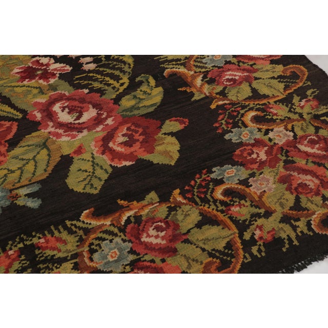 Transitional Vintage Bessarabian Kilim, Grand Rose Floral Bouquets Over Black - Rug & Kilim For Sale - Image 3 of 8