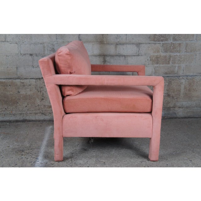 Wood Mid 20th Century Mid Century Modern Milo Baughman Parsons Style Pink Mohair Lounge Chair For Sale - Image 7 of 12