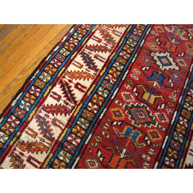 1880s Red Geometric Antique Caucasian Kazak Rug 4' X 9'2" Handknotted Wool Carpet For Sale - Image 4 of 6