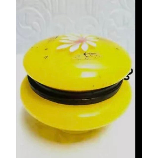 Rare and beautiful Antique 1890’s Lemon Yellow Art Glass Hand Painted trinket or powder Jar that measures 3 1/2" tall and...