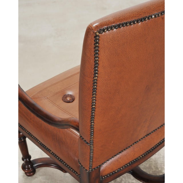 Pair of Louis XIII Baroque Style Mahogany Leather Armchairs For Sale - Image 13 of 18