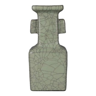 Chinese Ceramic Vase Guan Ware Crackle Glaze Celadon Double Ears Vase For Sale