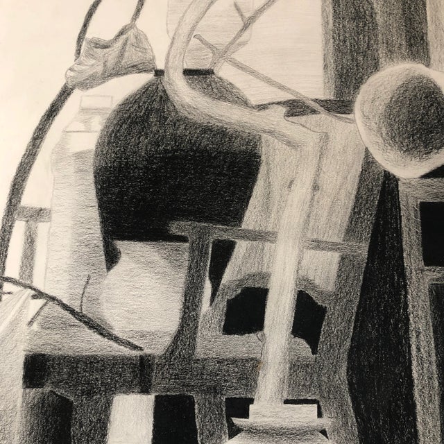 Mid-Century Modern Original Vintage Modernist Charcoal Drawing Pots & Sticks in Interior Mid Century Modern 1970’s For Sale - Image 3 of 8