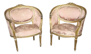 Fantastic Pair of Giltwood Corbeille Form French Louis XVI Salon Bergere Chairs