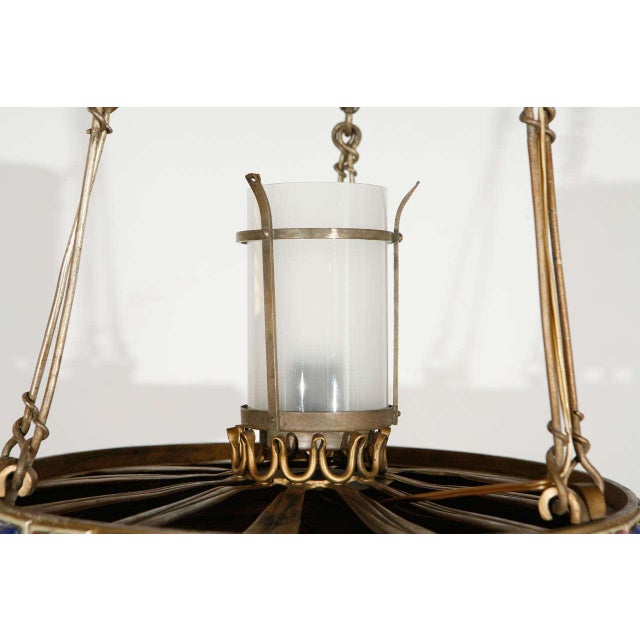 American Spanish Revival Brass Pendant With Red & Blue Enamel Detailing For Sale - Image 3 of 10