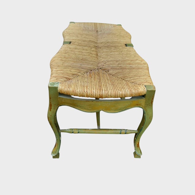 Vintage Circa 1930s French Provencial Bench With Rush Seat For Sale - Image 13 of 18