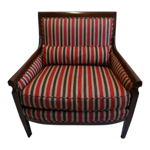 Baker Marquis Style Striped Upholstery Arm Chair Club Chair Mahogany Frame