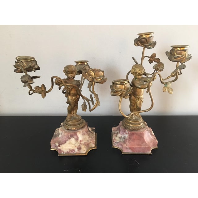 Antique Gilt Bronze Marble Putti Cherub Candle Holders a Pair Chairish