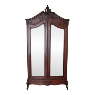 Antique Italian Rococo Revival Mirrored Armoire For Sale