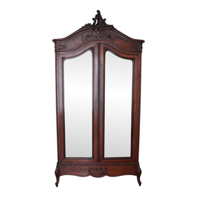 Antique Italian Rococo Revival Mirrored Armoire For Sale