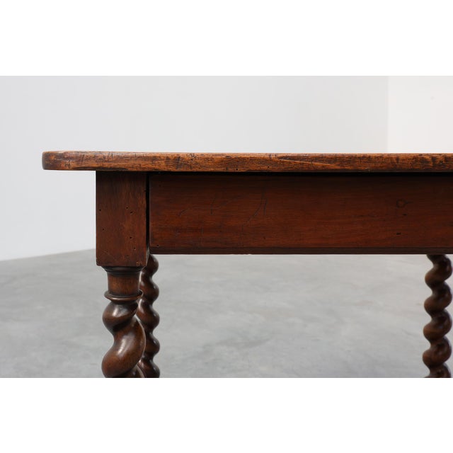French Barley Twist Walnut Side Table with Drawer, 1880 For Sale - Image 9 of 18