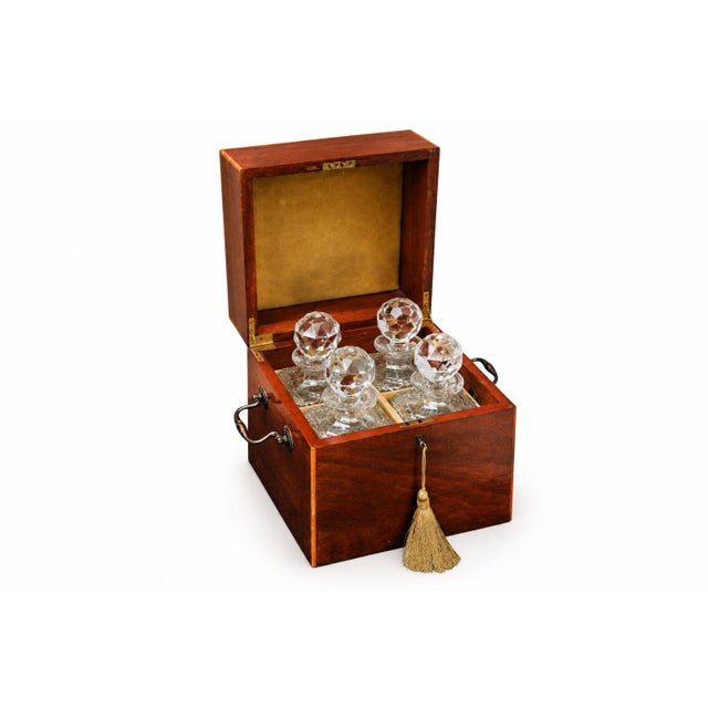Brown Victorian Sheraton Revival Mahogany Decanter Box with Atlantis Decanters, 1800s, Set of 5 For Sale - Image 8 of 9