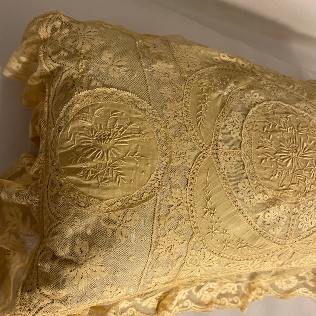 Shabby Chic Antique French Lace Rectangle Pillow For Sale - Image 3 of 6