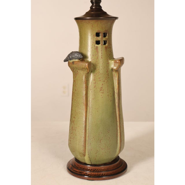 Late 20th Century Ephraim Faience Pottery Arts And Crafts Green Lighthouse Table Lamp For Sale - Image 5 of 18
