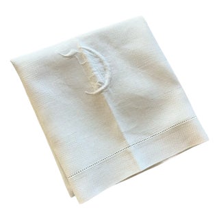 Antique French Heirloom Linen Hand Towel Monogram D Greek Key Wreath Jacquard Trousseau Linen Hemstitched Guest Towel Oversized For Sale