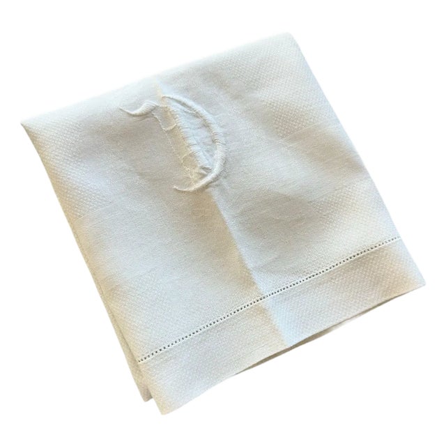 Antique French Heirloom Linen Hand Towel Monogram D Greek Key Wreath Jacquard Trousseau Linen Hemstitched Guest Towel Oversized For Sale