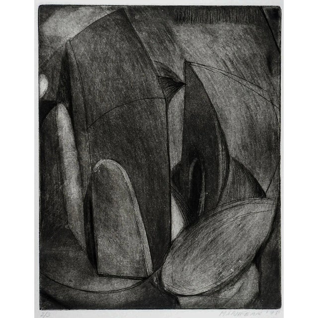 1970s Abstract Charcoal Shapes Etching by Marilyn Lanfear For Sale - Image 5 of 5