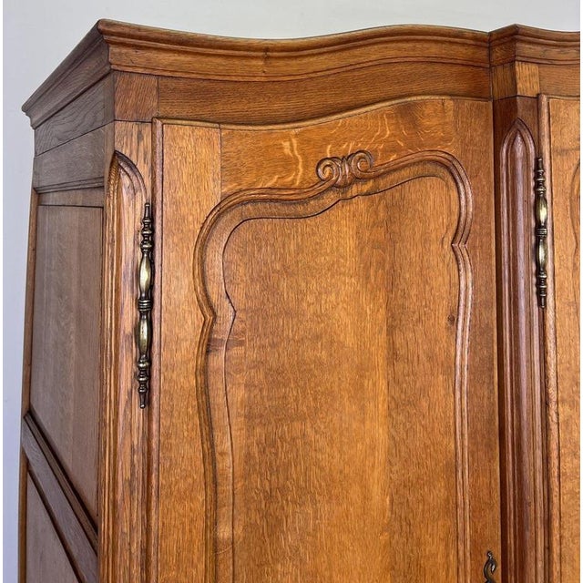 Vintage French Louis XVI Style Carved Oak 4-Door Wardrobe For Sale - Image 5 of 18