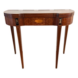 Late 20th Century Baker Furniture Historic Charleston Federal Mahogany Inlaid Folding Game Table For Sale