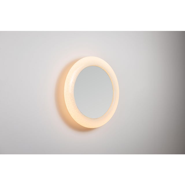 Ivory Mid-Century Modern Cloudy Glass Mirror with Lighting, 1970s For Sale - Image 8 of 8