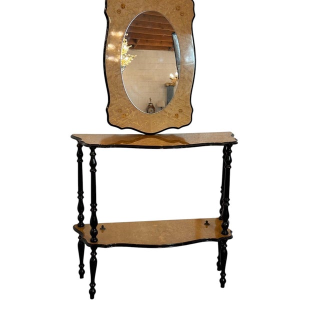 Italian Italian Black & Gold Console Table With Matching Mirror, 2-Piece Set For Sale - Image 3 of 5