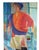 Fabulous and colorful oil painting. Features a portrait of a tall fashionable young woman, wearing a blue hat, blue sash...