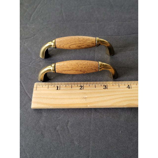 Contemporary Vintage Belwith Brass & Oak Wood Cabinet Drawer Pulls For Sale - Image 3 of 10