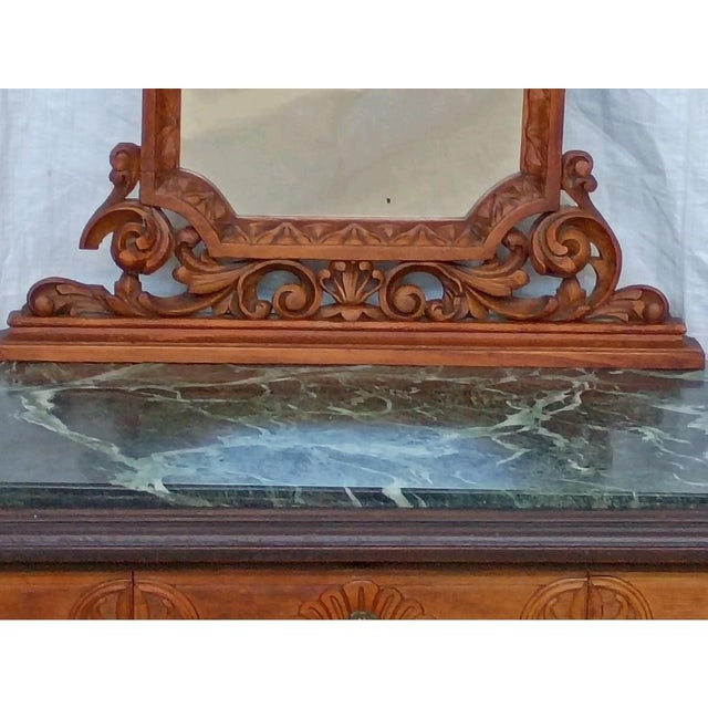 Pair of Italian Burl Walnut Nightstands With Green Marble Tops & Mirrors 1930s For Sale - Image 11 of 18