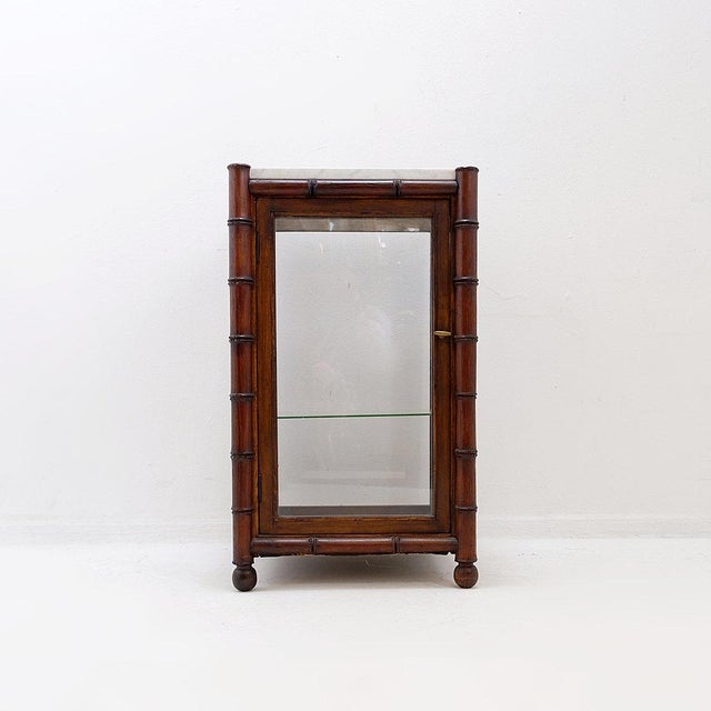 Mid-Century Faux Bamboo Glass and Marble Display Case For Sale - Image 11 of 16