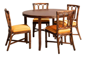 Wood Extendable Round Table and Rattan Chairs from Mc Guire, 1970s, Set of 5