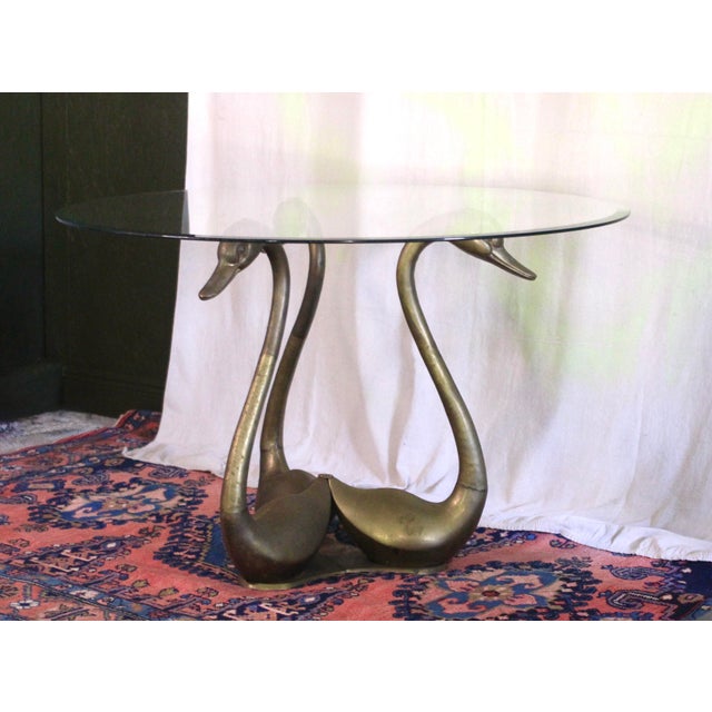 Large Brass Swan Dining Table With a Glass Top From the 1970s For Sale - Image 15 of 18