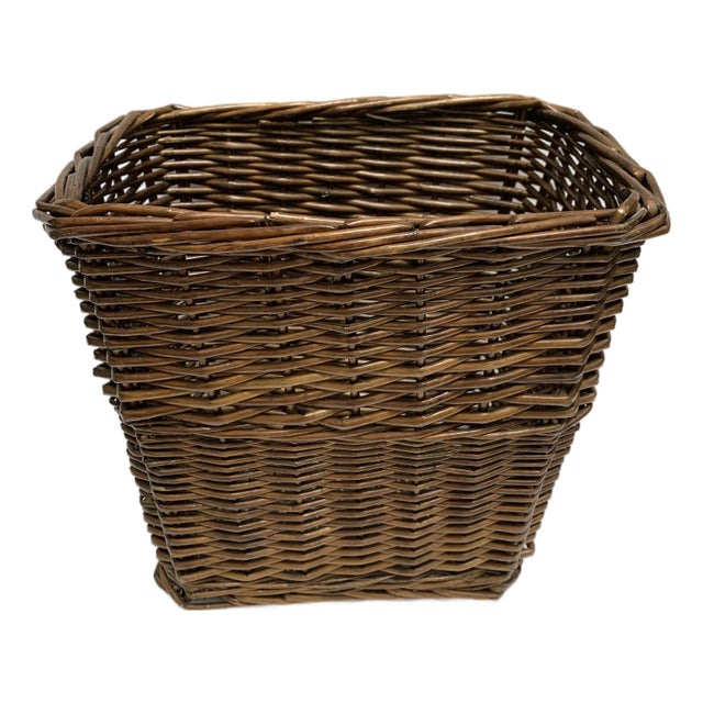Vintage Wood Woven Basket or Wastebasket For Sale