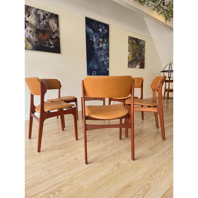 Model Od49 Dining Chairs in Teak and Cognac Italian Leather by Erik Buch for Oddense Maskinsnedkeri / O.D. Møbler, Denmark, 1960s, Set of 6 For Sale - Image 9 of 13