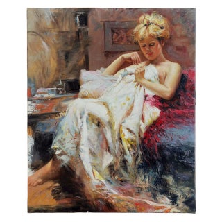 Mid-20th Century Attributed to Pino Daeni - Daydream, Oil on Canvas For Sale