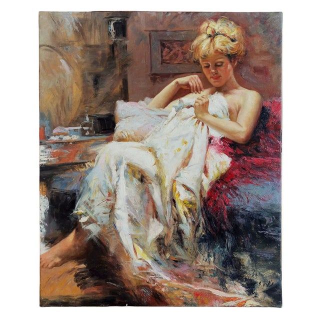 Mid-20th Century Attributed to Pino Daeni - Daydream, Oil on Canvas For Sale