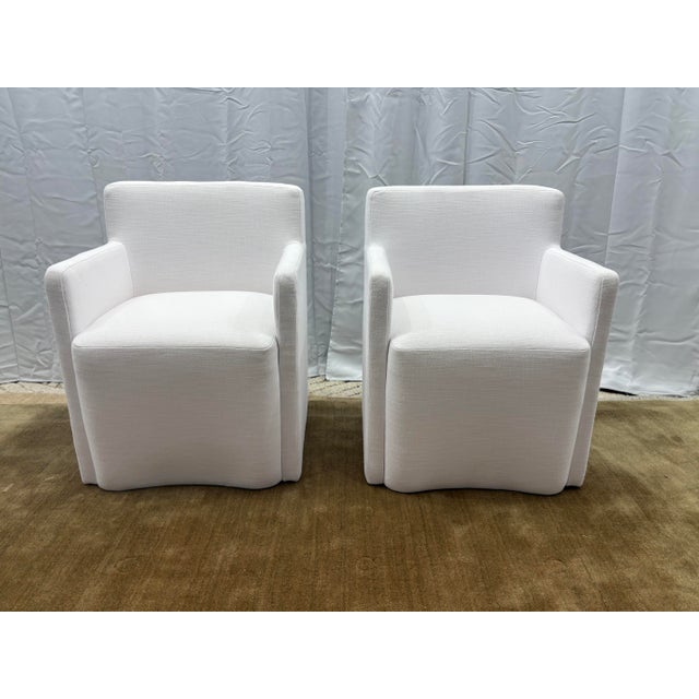 Set of Two Rh Aurelie Track Arm Fabric Dining Armchairs Perennials® Performance Textured Linen Weave — White, Recessed Caster Base For Sale - Image 17 of 18