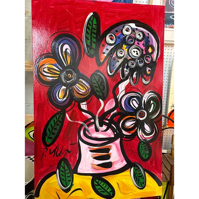 Abstract 1970s Peter Keil Large Scale Flowers Painting For Sale - Image 3 of 6